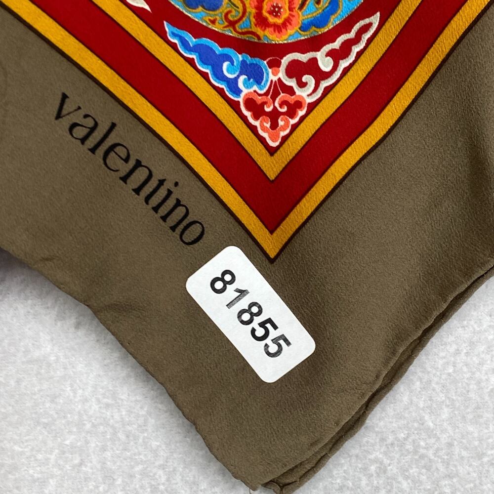 VALENTINO Scarf Silk Hand Rolled Persian Bandana Square Red Gold 31" x 33" VTG - Picture 12 of 12